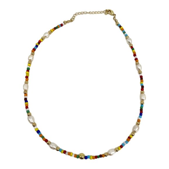 Elegant White and Multicolored Pearl Beaded NecklaceTimeless Classic